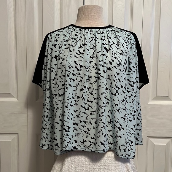 Proenza Schouler Flowy Artic Mint with Black Leopard Print Combo Cape Top - Picture 1 of 15